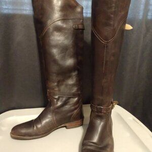 Frye Women's Dorado Riding Boots Dark Brown Polished Leather 77561 Sz 8